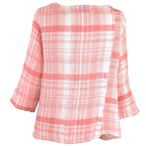 Habitat Clothes to Live In Pink Plaid Linen Blend Women's LG Pullover Top - Picture 4 of 8